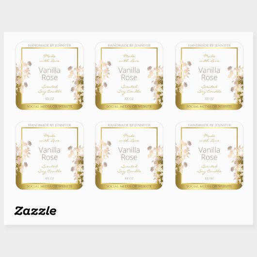 Witte en Gouden Bloemen Product Verpakkingsetikett Vierkante Sticker (Vel)