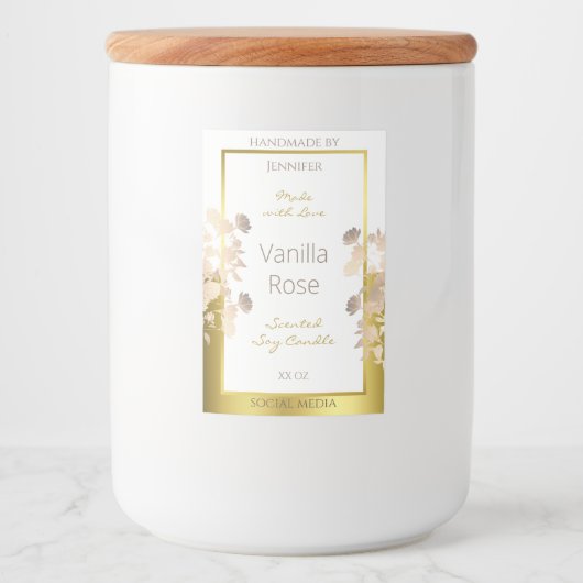 Witte en Gouden Bloemen Product Verpakkingsetikett Voedselcontainer Etiket (Voorkant)