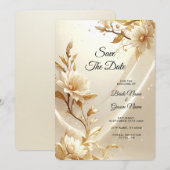 Witte en Gouden Bloemen Save The Date (Voorkant / Achterkant)