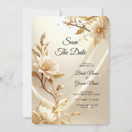 Witte en Gouden Bloemen Save The Date