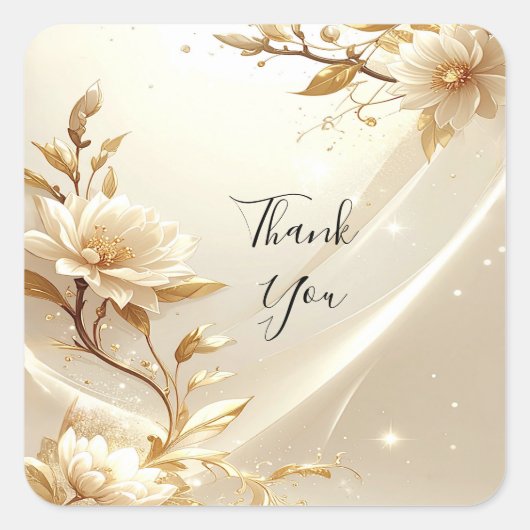 Witte en gouden bloemen sticker (Voorkant)