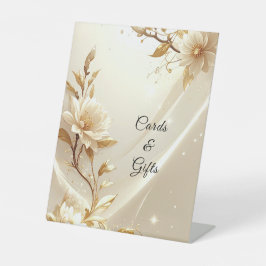 Witte en gouden bloemen tafelbordjes reclamebord met voetstuk