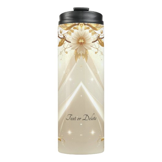 Witte en Gouden Bloemen Thermosbeker (Voorkant)