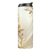 Witte en Gouden Bloemen Thermosbeker (Gedraaid links)