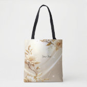 Witte en Gouden Bloemen Tote Tas (Voorkant)