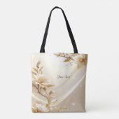 Witte en Gouden Bloemen Tote Tas (Achterkant)