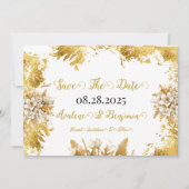 Witte en Gouden Bloemen Trouwen Save The Date Kaar Kaart (Voorkant)