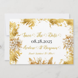 Witte en Gouden Bloemen Trouwen Save The Date Kaar Kaart