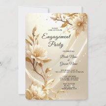Witte en Gouden Bloemen Trouwkaart Uitnodiging