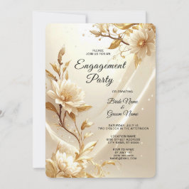 Witte en Gouden Bloemen Trouwkaart Uitnodiging