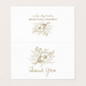 Witte en gouden bloemen visitekaartje (Buitenkant ongevouwen)