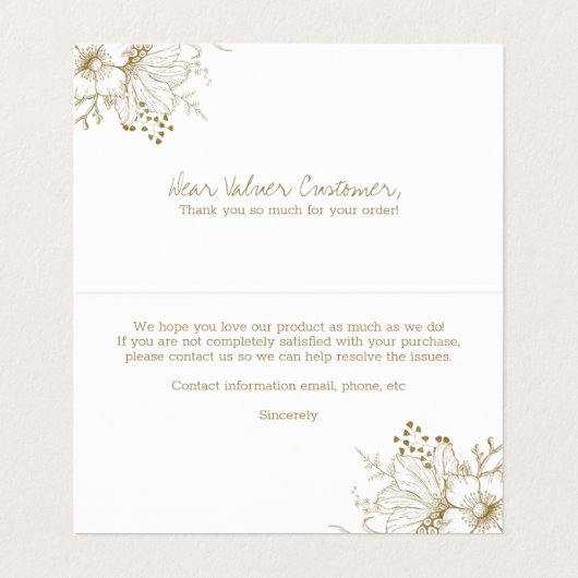 Witte en gouden bloemen visitekaartje (Binnenkant ongevouwen)