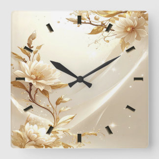 Witte en gouden bloemen wandklok