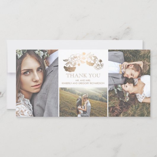 Witte en gouden bloemenbruiloft Dank u Bedankkaart (Voorkant)