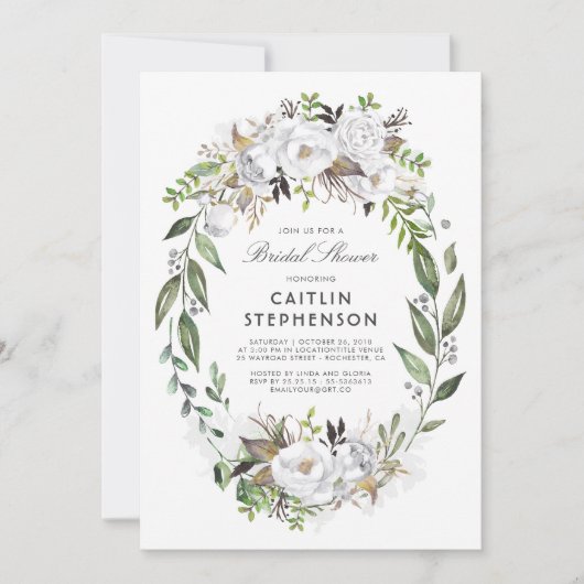 Witte en gouden bloemenkrans Elegant Vrijgezellenf Kaart (Voorkant)