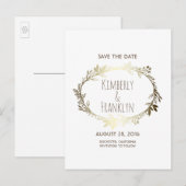 Witte en gouden bloemenkrans Save the Date Aankondigingskaart (Voorkant / Achterkant)