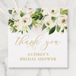 Witte en gouden bloemige bedankkaartjes bedankjes labels