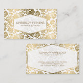 Witte en gouden bloemige  damast 4 visitekaartje (Voorkant / Achterkant)