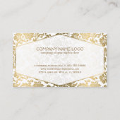 Witte en gouden bloemige  damast 4 visitekaartje (Achterkant)