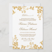 Witte en gouden bloemige islamitische moslim bruil kaart (Voorkant)