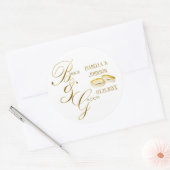 Witte en gouden bruid & bruidegom - Ringen Ronde Sticker (Envelop)
