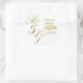 Witte en gouden bruid & bruidegom - Ringen Ronde Sticker (Tas)