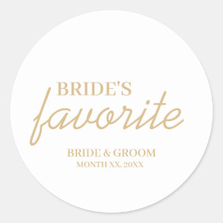 Witte en gouden bruid's favoriete snack bruiloft ronde sticker