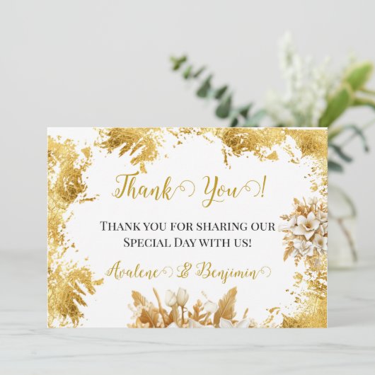 Witte en gouden bruiloft bedankkaarten kaart (Staand voorkant)