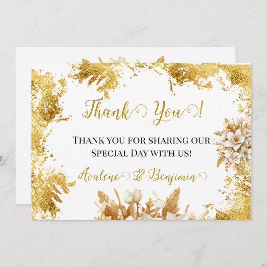 Witte en gouden bruiloft bedankkaarten kaart (Voorkant / Achterkant)