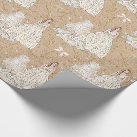 Witte en gouden bruiloft  cadeaupapier (Hoek)