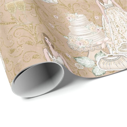 Witte en gouden bruiloft  cadeaupapier (Rol Hoek)