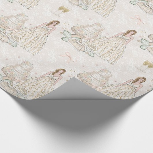 Witte en gouden bruiloft  cadeaupapier (Hoek)