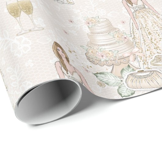 Witte en gouden bruiloft cadeaupapier (Rol Hoek)