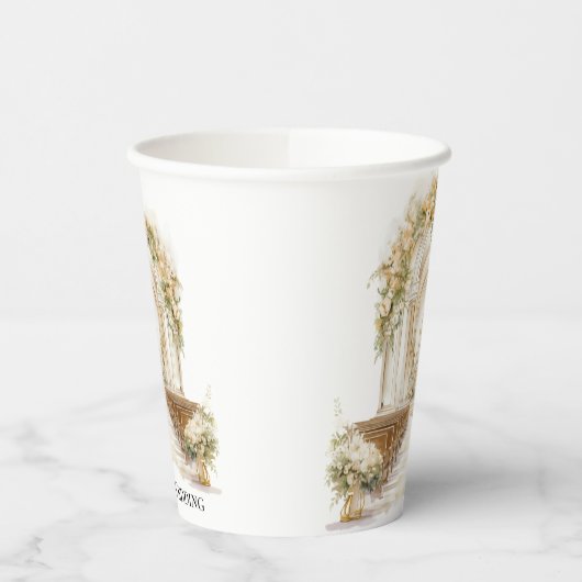 Witte en gouden bruiloft papieren bekers (Links)