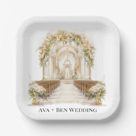 Witte en gouden bruiloft papieren bordje