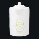 Witte en gouden bruiloft theepot<br><div class="desc">Creëer gepersonaliseerde bruiloft memento theepot met het bruidspaar en de datum van de trouwceremonie. Voorzien van een rozen ontwerp in wit en goud. Voeg gewoon uw gewenste namen en datum toe. Gebruik de sjabloon om te personaliseren.</div>