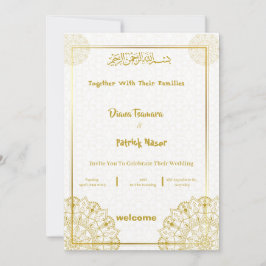 Witte en gouden bruiloft uitnodiging