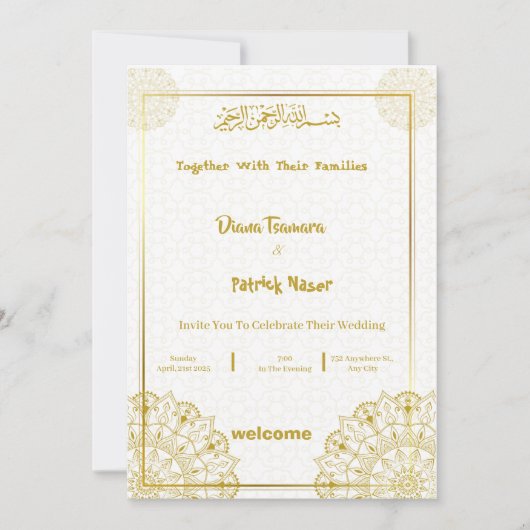 Witte en gouden bruiloft uitnodiging (Voorkant)