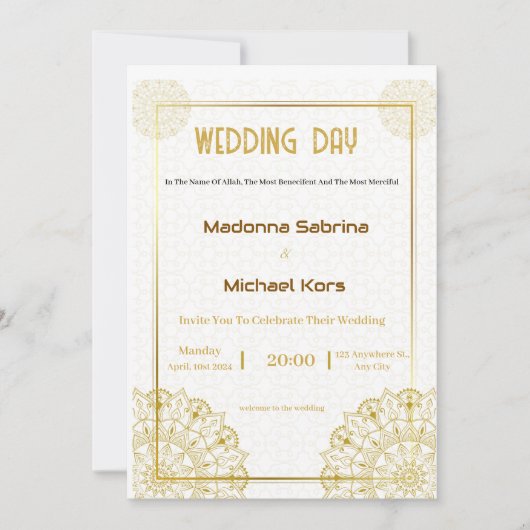 Witte en gouden bruiloft uitnodiging (Voorkant)