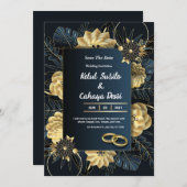 Witte en gouden bruiloft uitnodiging (Voorkant / Achterkant)