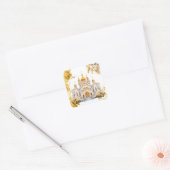 Witte en gouden bruiloft vierkante sticker (Envelop)