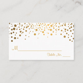 Witte en gouden Chevron en Confetti Stippen 2 Plaatskaartje