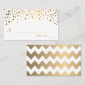 Witte en gouden Chevron en Confetti Stippen 2 Plaatskaartje (Voorkant / Achterkant)
