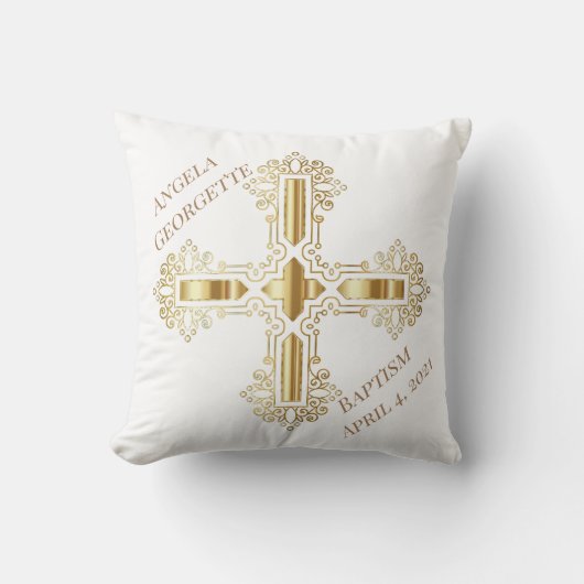 Witte en gouden christelijk kruis sierkussen (Voorkant)
