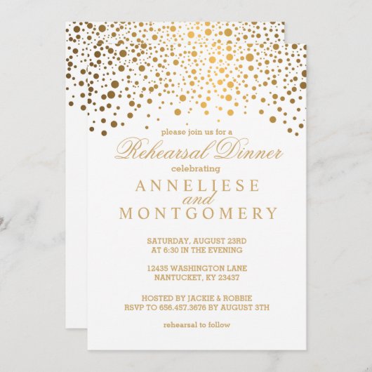 Witte en gouden Confetti repetitie Kaart (Voorkant / Achterkant)