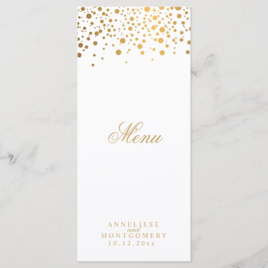 Witte en gouden Confetti Stippen - Menu (Voorkant)