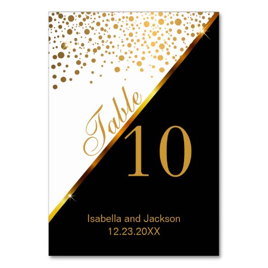 Witte en Gouden Confetti Stippen Tafelnummer (Voorkant)