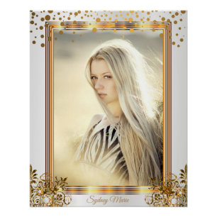 Witte en gouden Confetti Stippen - Voeg uw foto to Poster