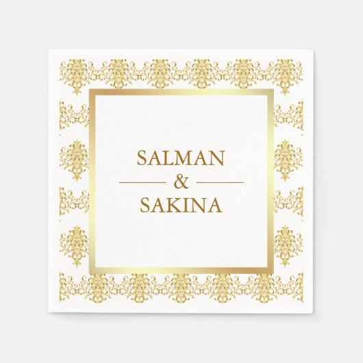 Witte en gouden damast bruiloft servet (Voorkant)