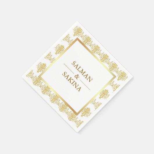 Witte en gouden damast bruiloft servet (Hoek)